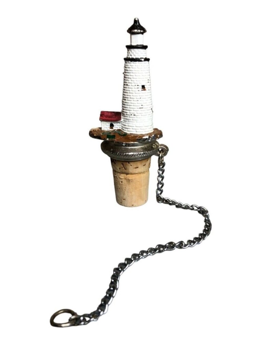 WTU Lighthouse Bottle Stopper Wine Liquor with Chain 3.75" Vintage Nautical Deco